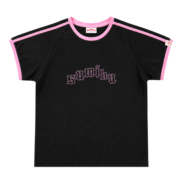 On Froze Cropped Ringer Tee | Black - Pink